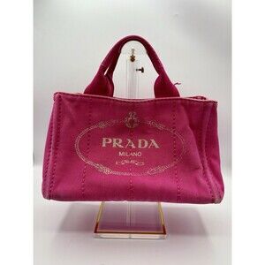 Prada Canapa Pink Canvas Tote Bag Handbag Authentic